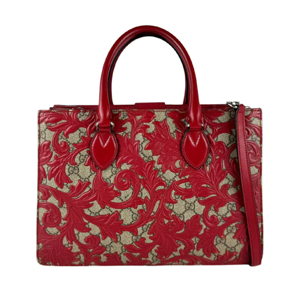Gucci handbag/shoulder bag, Arabesque design, GG Supreme canvas, red, brown, ...